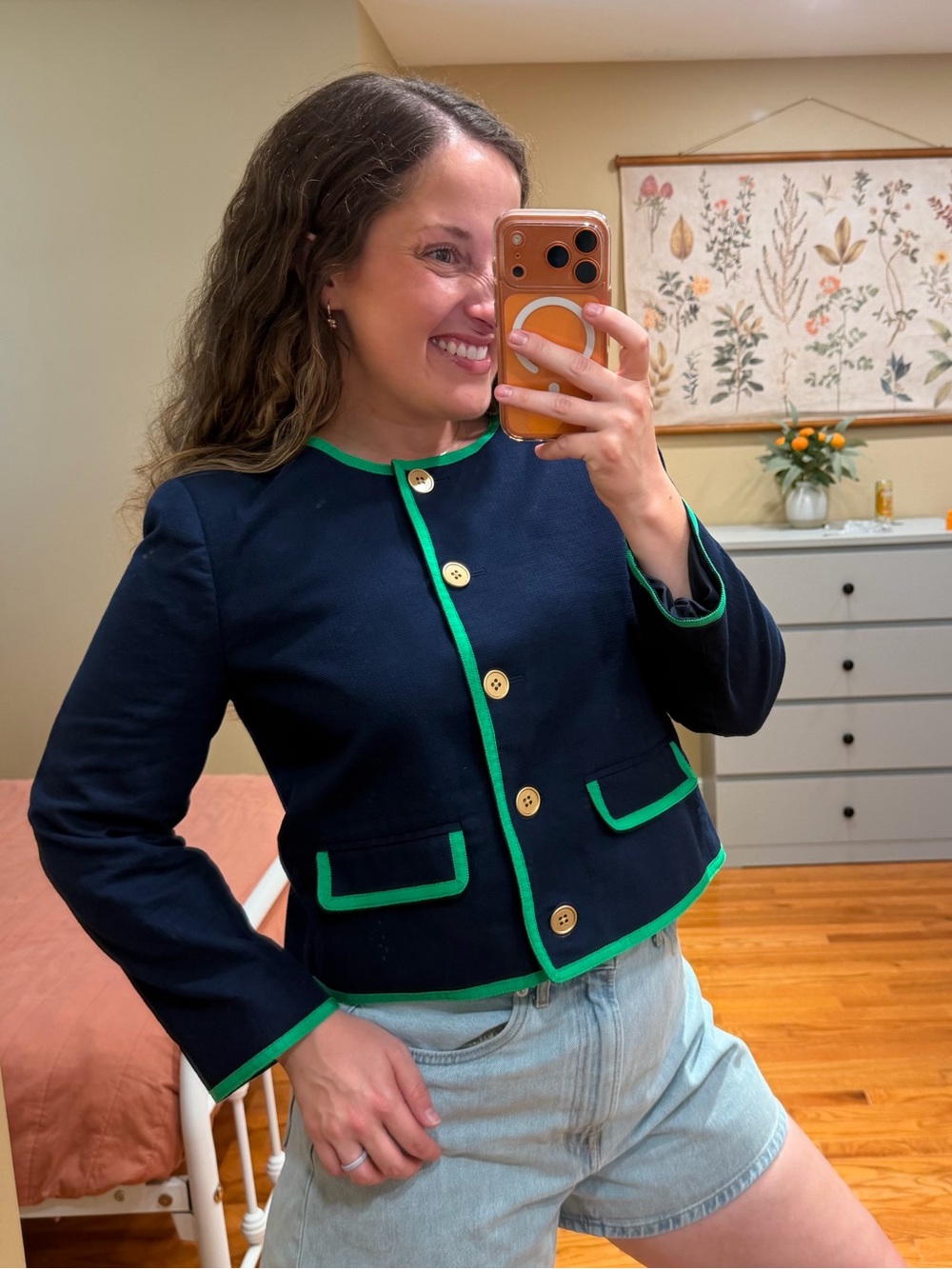J. Crew Lady Navy Green-Trim Cropped Blazer Jacket 10
